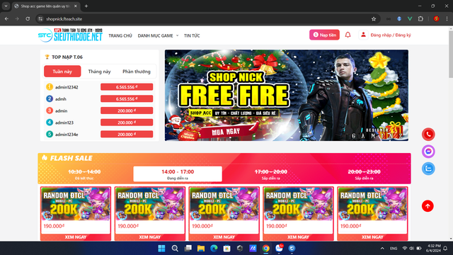 Code bán acc game đủ loại (muốn bán game nào thêm game đó), thẻ tự động qua card, atm