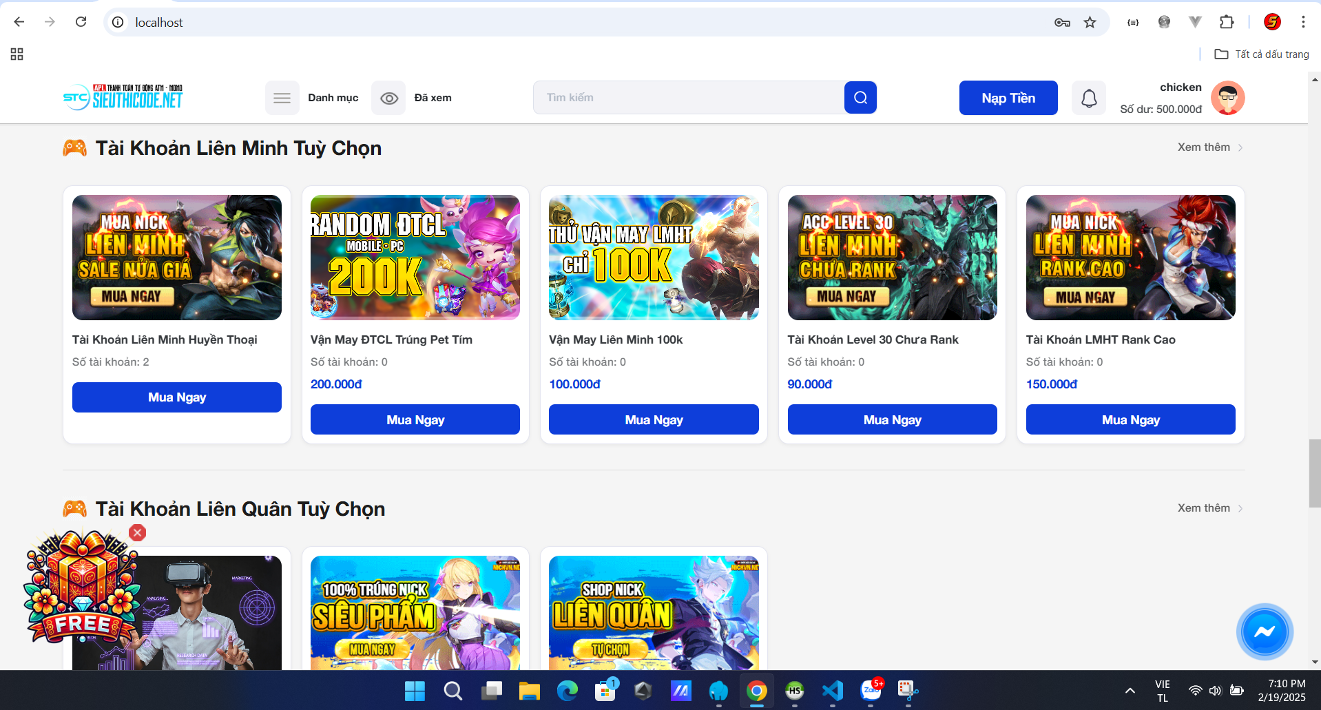 Code bán acc game đủ loại (muốn bán game nào thêm game đó), thẻ tự động qua card, atm, code mới