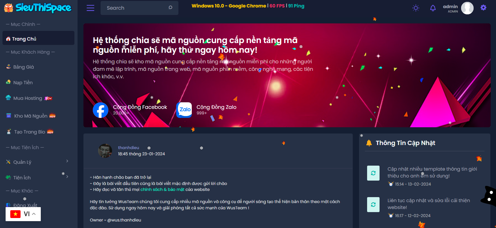 Code bán mã nguồn, hosting Wusteam đẹp có thể kinh doanh